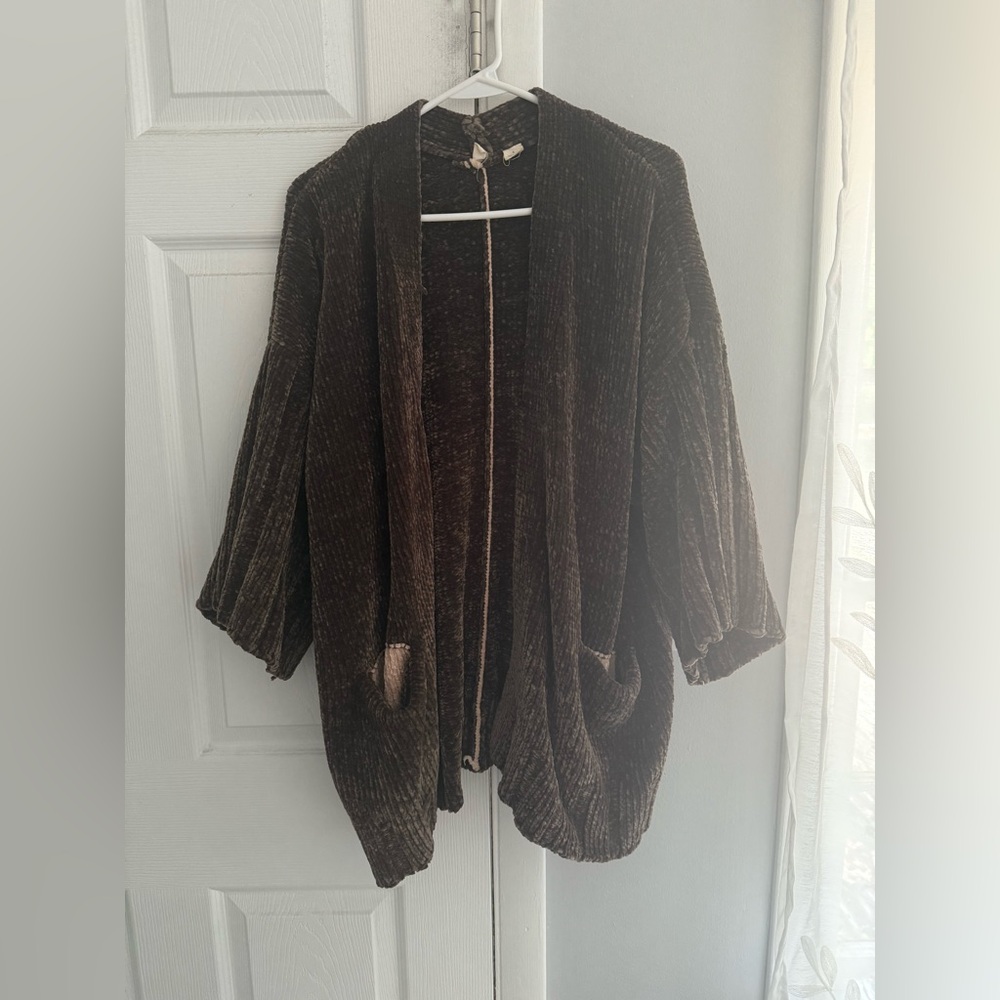 Anthropologie Olive Green Open Front Chenille Cardigan